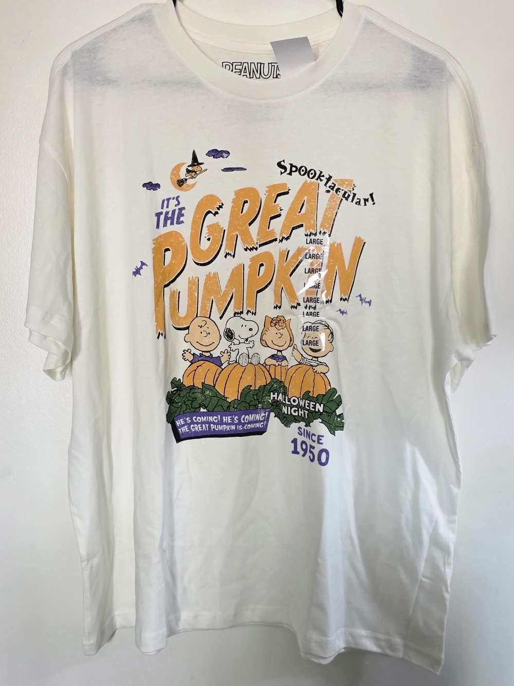 Peanuts White Tee with Orange & Purple 'Great Pumpkin' Graphic
